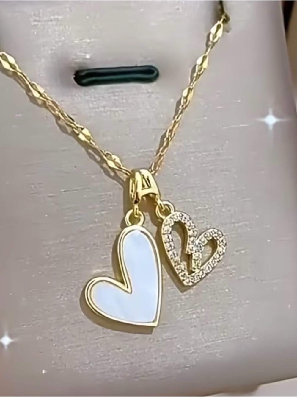 Double Gold Heart Pendant Necklace. - Picture 4 of 7
